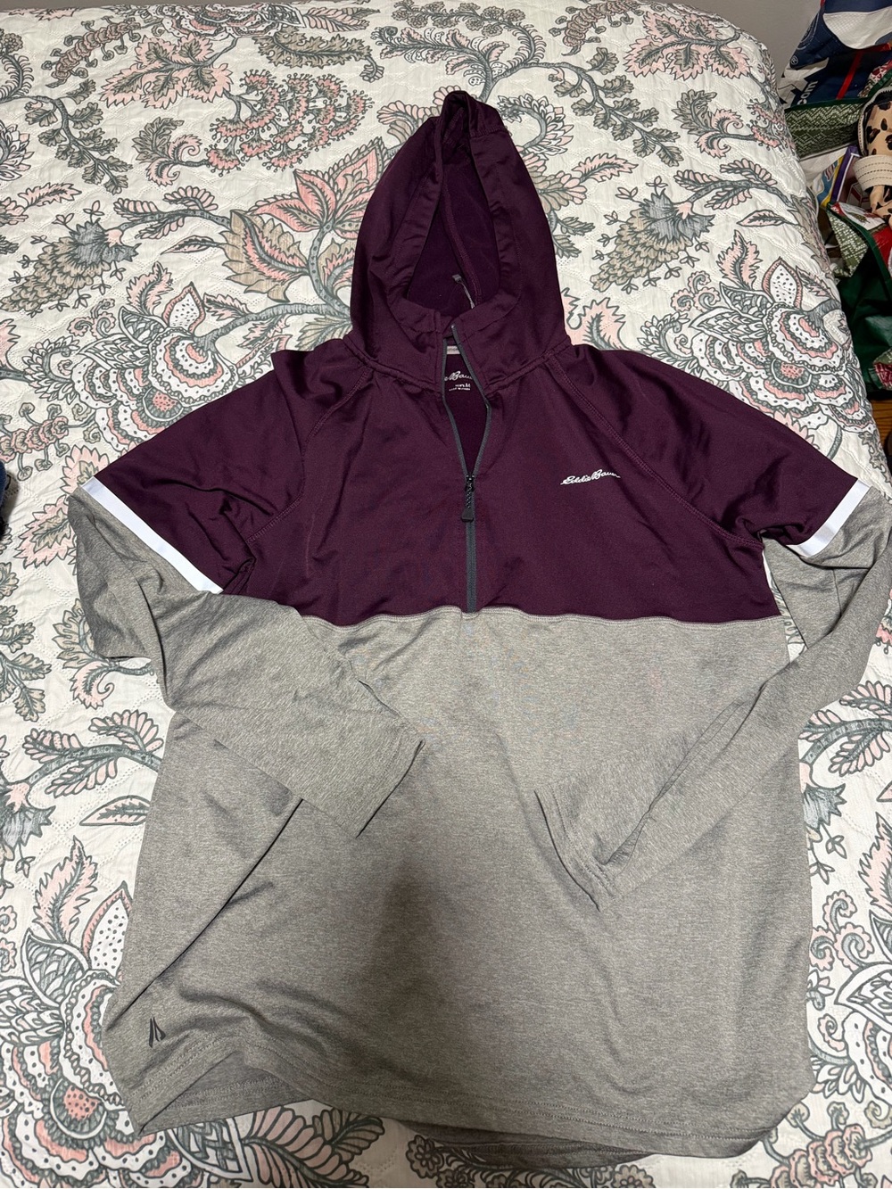 Marika Plum and Heather Gray Hooded Half-Zip Pullover